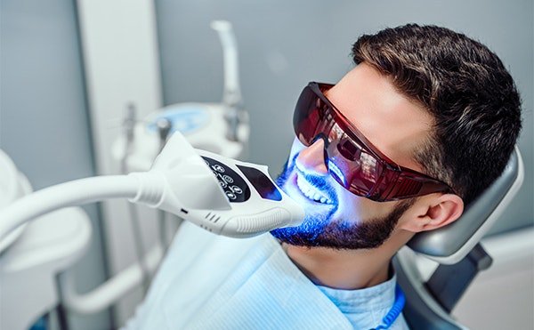 Dental patient receiving tooth whitening treatment